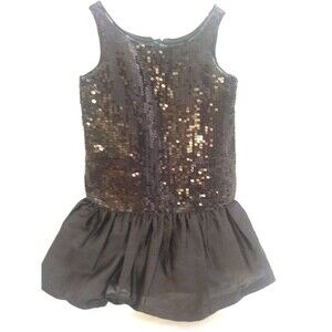 Gap Kids Black Sequined Dress Size 4-5 Sleeveless Satin Drop Waist Party